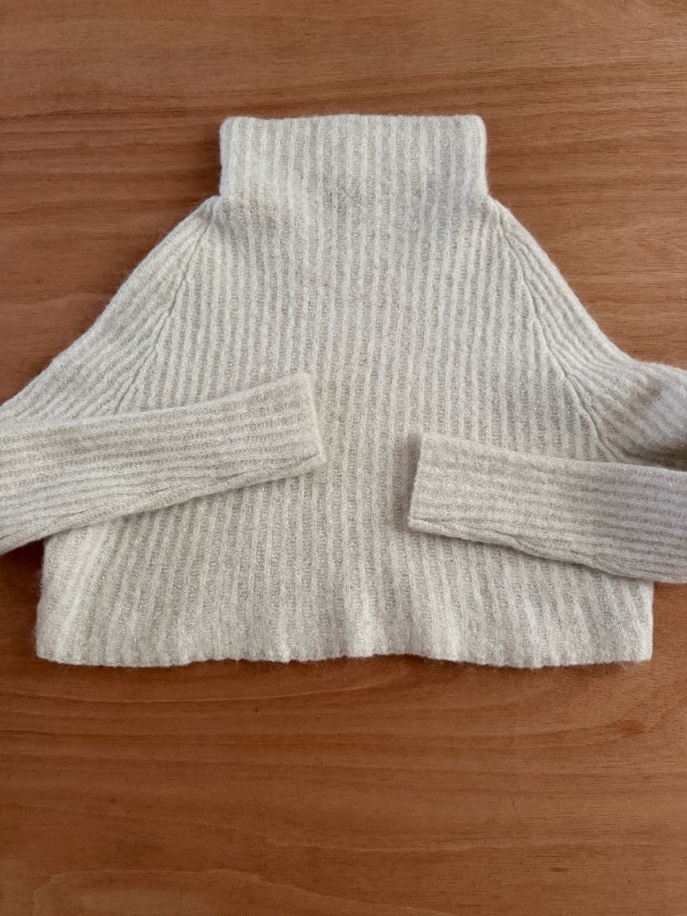 Sarah Pacini knit ribbed sweater O/S One Size boxy cropped mock neck shimmer